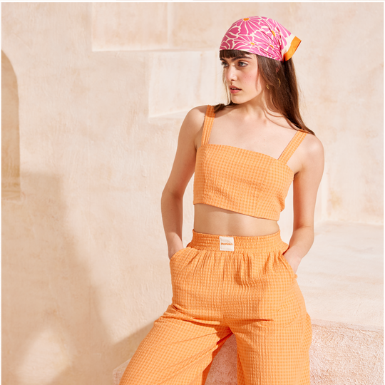 Gipe Detail Strap Crop Top and Palazzo Pants Set 31291