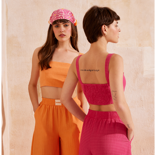 Gipe Detail Strap Crop Top and Palazzo Pants Set 31291
