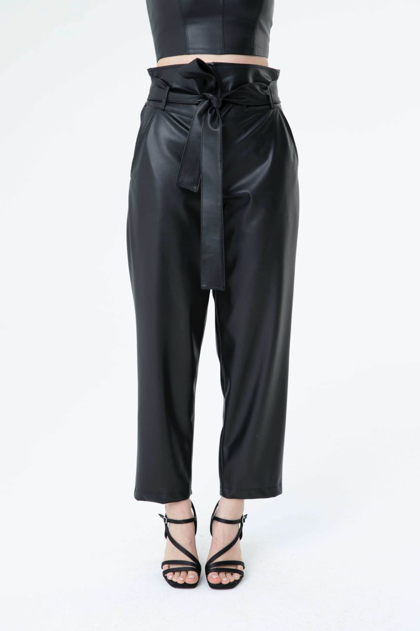 Belted High Waist Vegan Leather Pants 60301