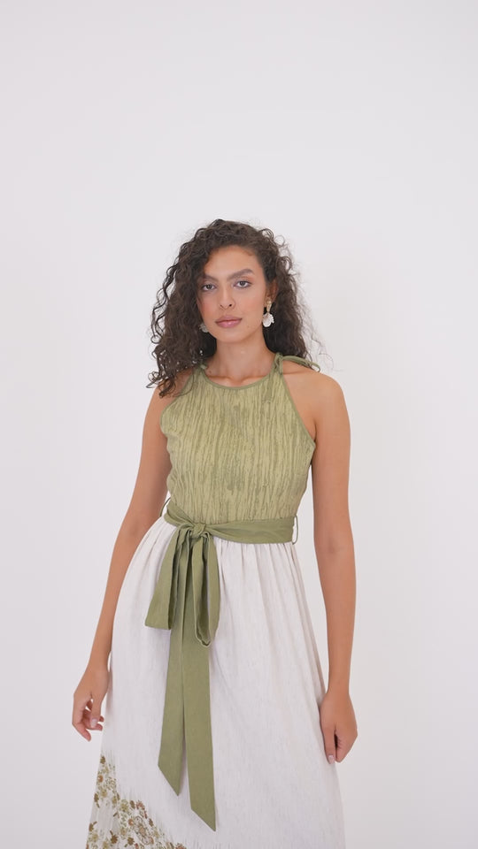 Tie Straps Belted Print Maxi Dress 60857