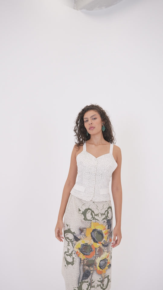Tiles Print Button Up Crop Top 60850
