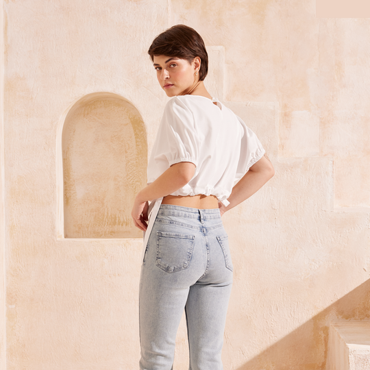Short Sleeve Shirt With Shrinkable Waist 31349