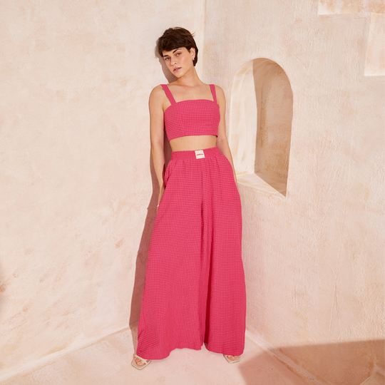 Gipe Detail Strap Crop Top and Palazzo Pants Set 31291