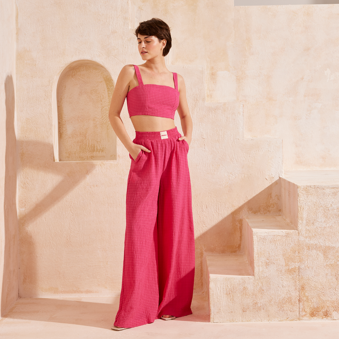 Gipe Detail Strap Crop Top and Palazzo Pants Set 31291