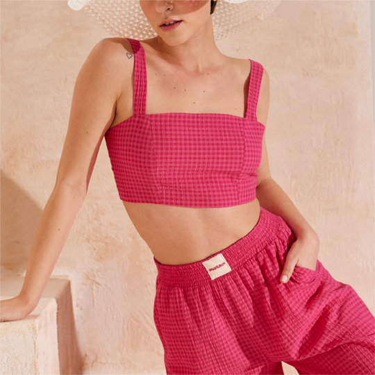 Gipe Detail Strap Crop Top and Palazzo Pants Set 31291