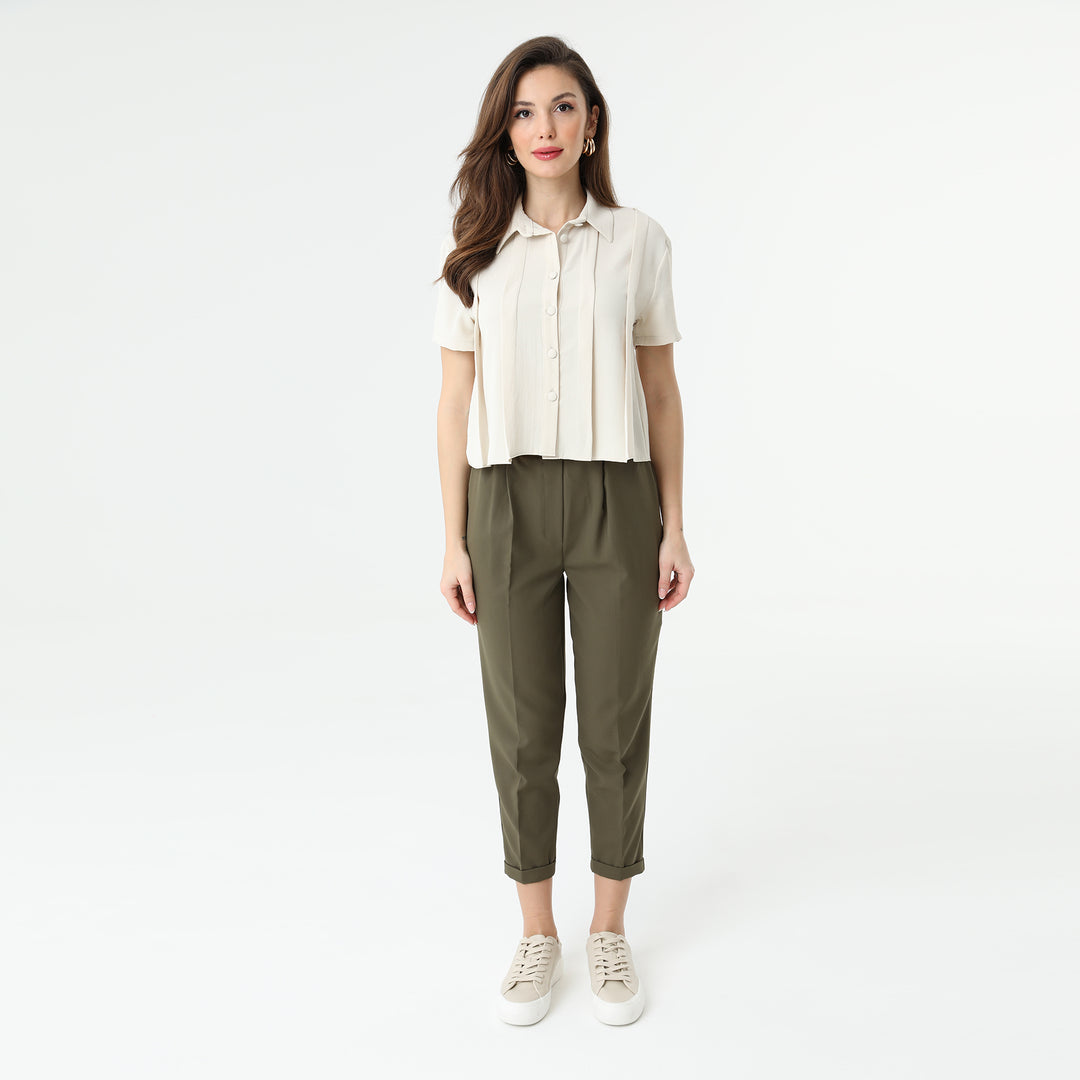 High Waisted Elastic Tapered Trousers 31122