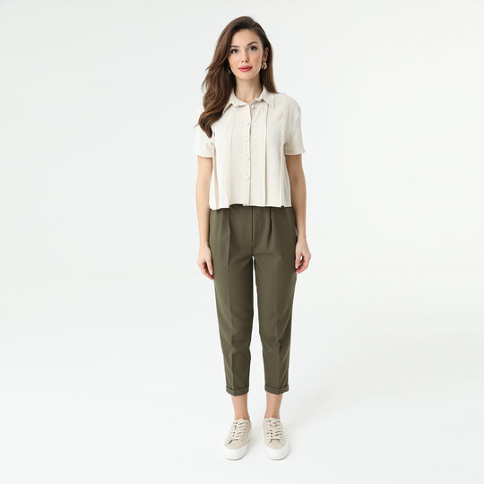 High Waisted Elastic Tapered Trousers 31122