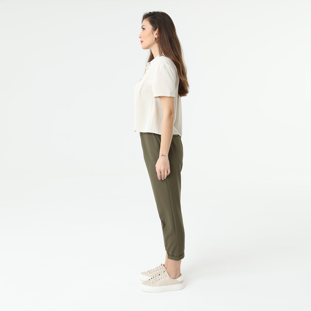 High Waisted Elastic Tapered Trousers 31122