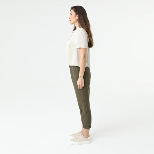High Waisted Elastic Tapered Trousers 31122