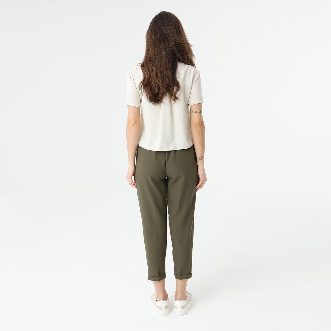 High Waisted Elastic Tapered Trousers 31122