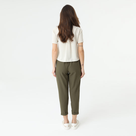 High Waisted Elastic Tapered Trousers 31122