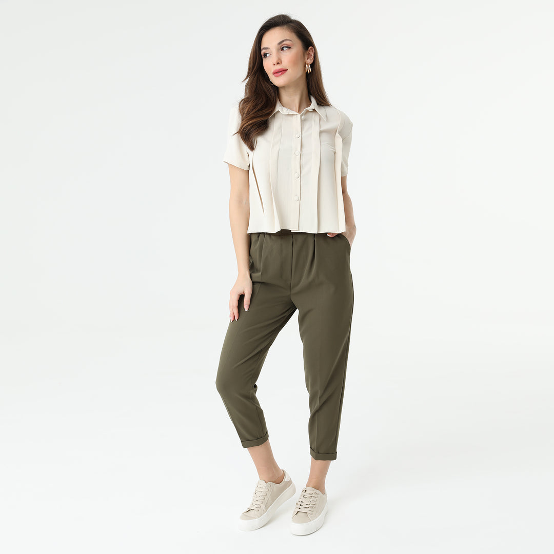 High Waisted Elastic Tapered Trousers 31122