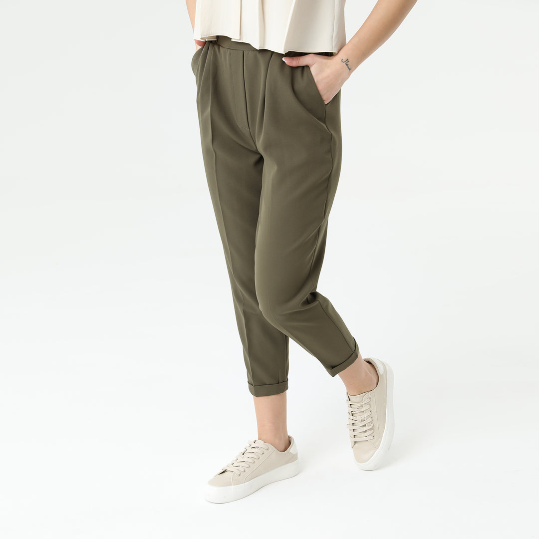 High Waisted Elastic Tapered Trousers 31122