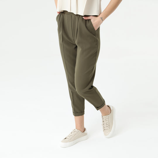 High Waisted Elastic Tapered Trousers 31122