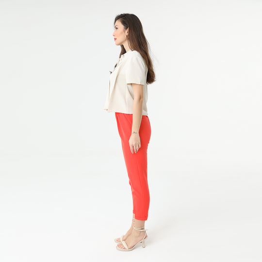 High Waisted Elastic Tapered Trousers 31122
