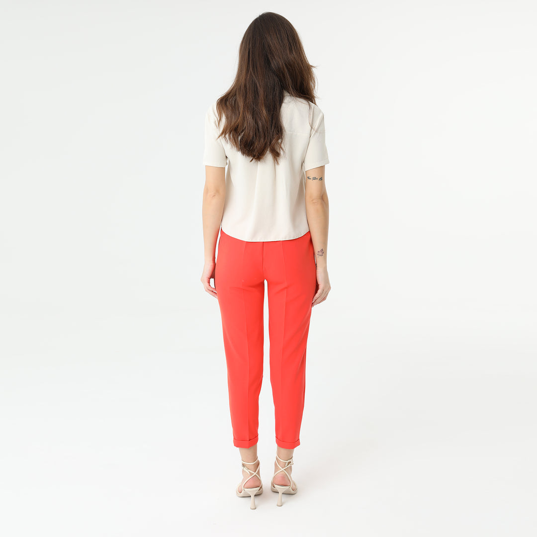 High Waisted Elastic Tapered Trousers 31122