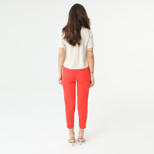 High Waisted Elastic Tapered Trousers 31122