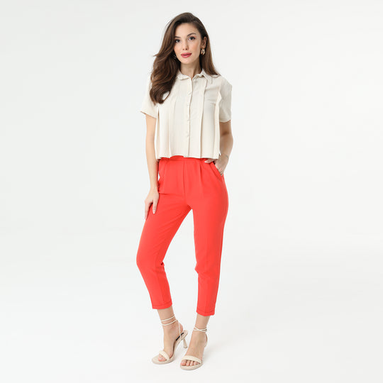 High Waisted Elastic Tapered Trousers 31122