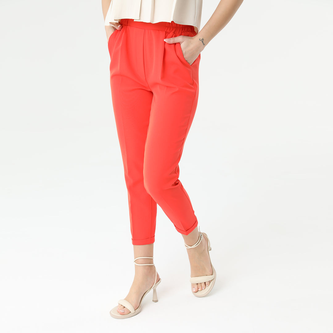 High Waisted Elastic Tapered Trousers 31122