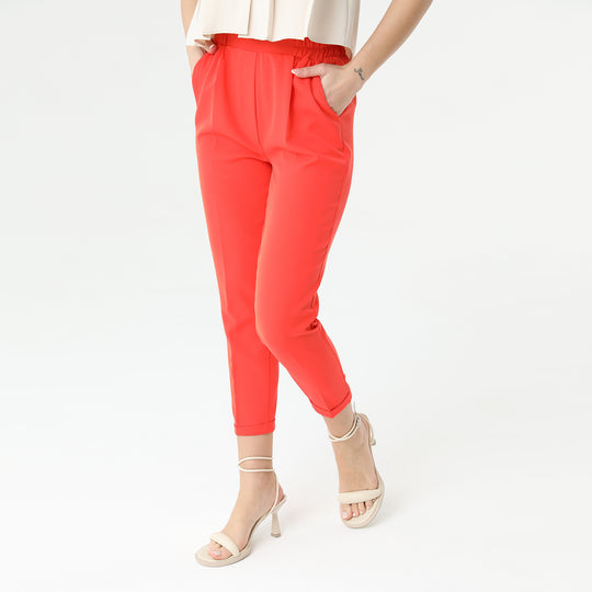 High Waisted Elastic Tapered Trousers 31122