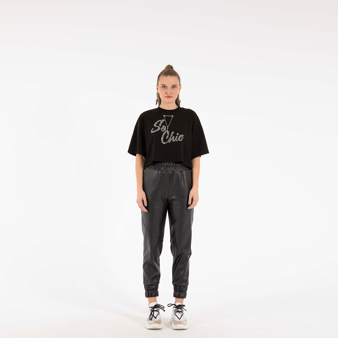 Rhinestone Letter Pattern Drawstring T-shirt 60021