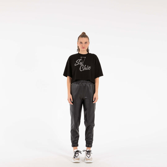 Rhinestone Letter Pattern Drawstring T-shirt 60021
