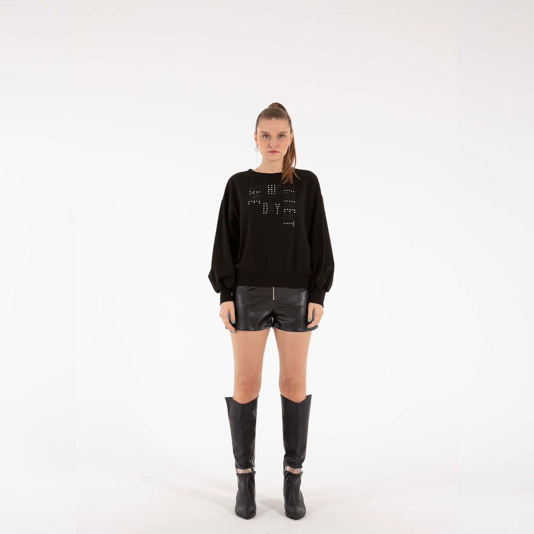 Rhinestone Letter Pattern Drawstring Sweatshirt 60020