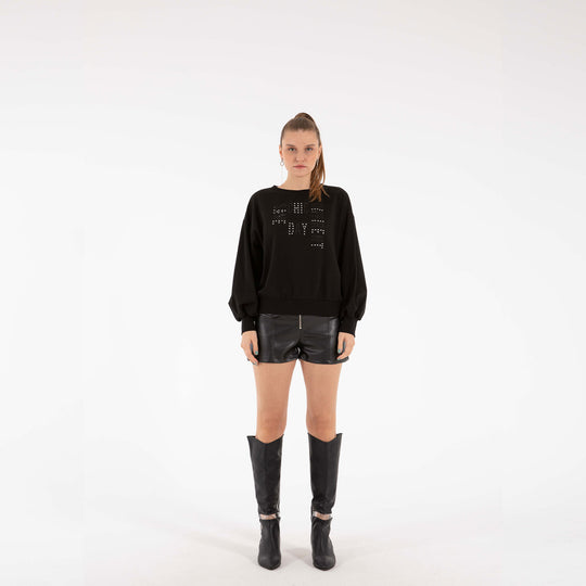 Rhinestone Letter Pattern Drawstring Sweatshirt 60020