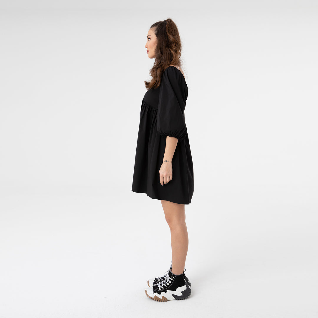 Shirred Ruffled Hem Mini Poplin Dress 31153
