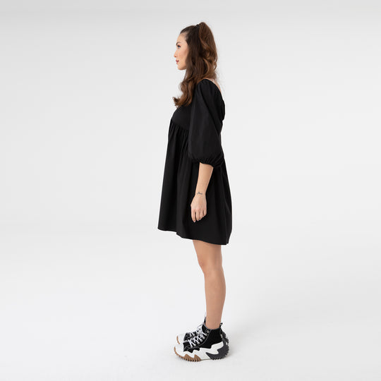 Shirred Ruffled Hem Mini Poplin Dress 31153
