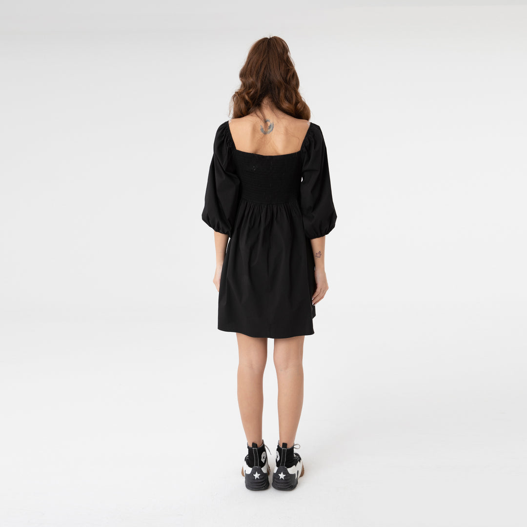 Shirred Ruffled Hem Mini Poplin Dress 31153