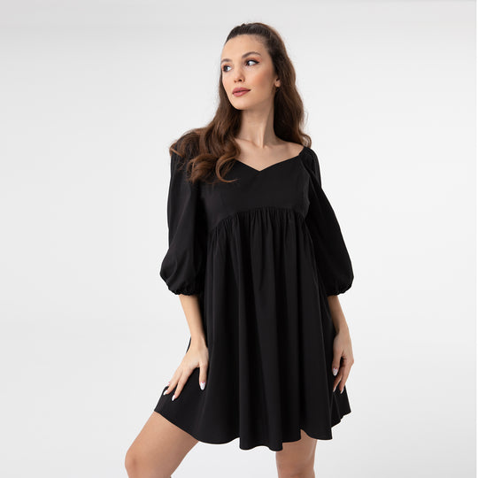 Shirred Ruffled Hem Mini Poplin Dress 31153