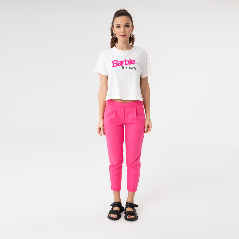 High Waisted Elastic Tapered Trousers 31122