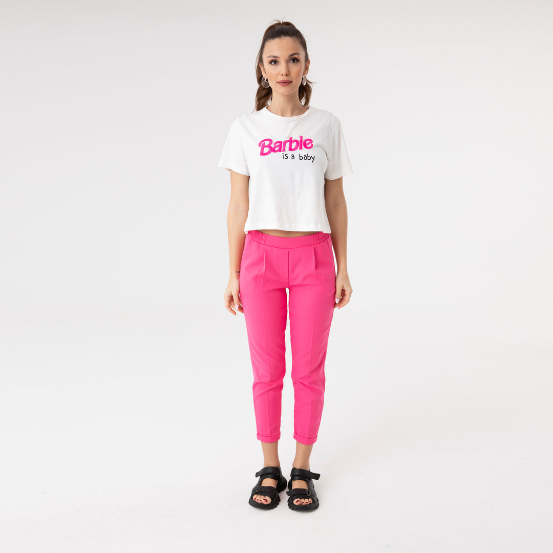 High Waisted Elastic Tapered Trousers 31122