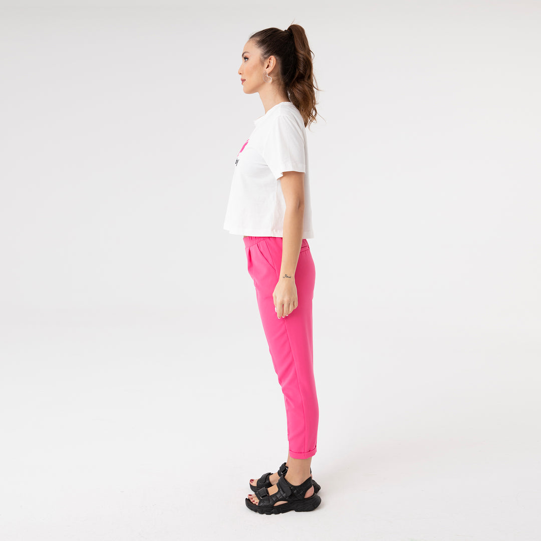 High Waisted Elastic Tapered Trousers 31122