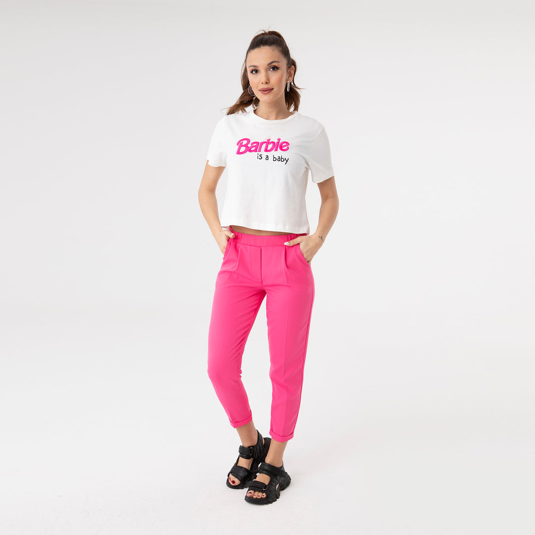 High Waisted Elastic Tapered Trousers 31122
