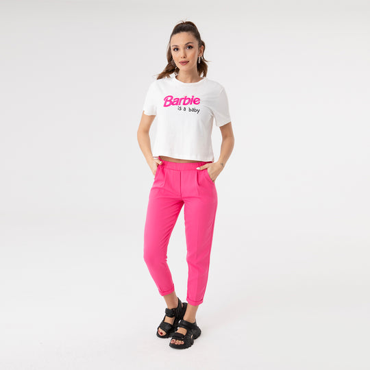 High Waisted Elastic Tapered Trousers 31122