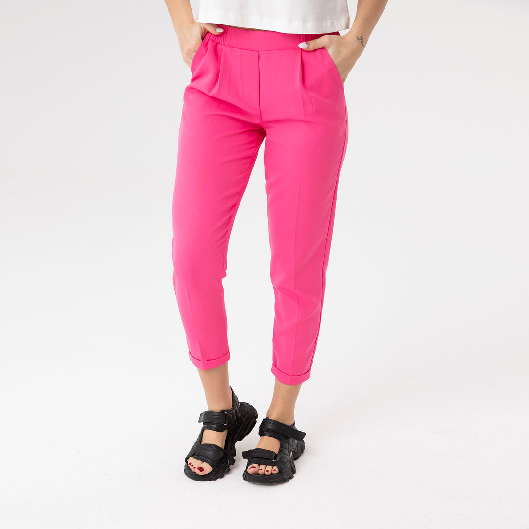 High Waisted Elastic Tapered Trousers 31122