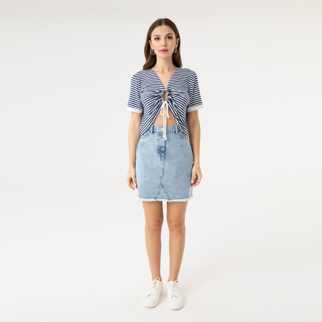 Striped Ruched Detail T-Shirt 31289