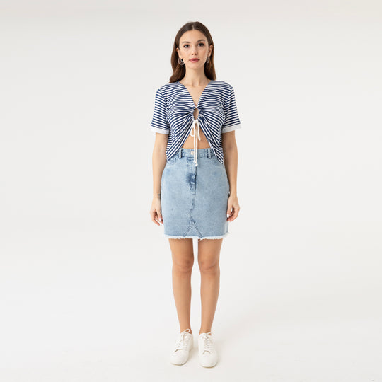 Striped Ruched Detail T-Shirt 31289