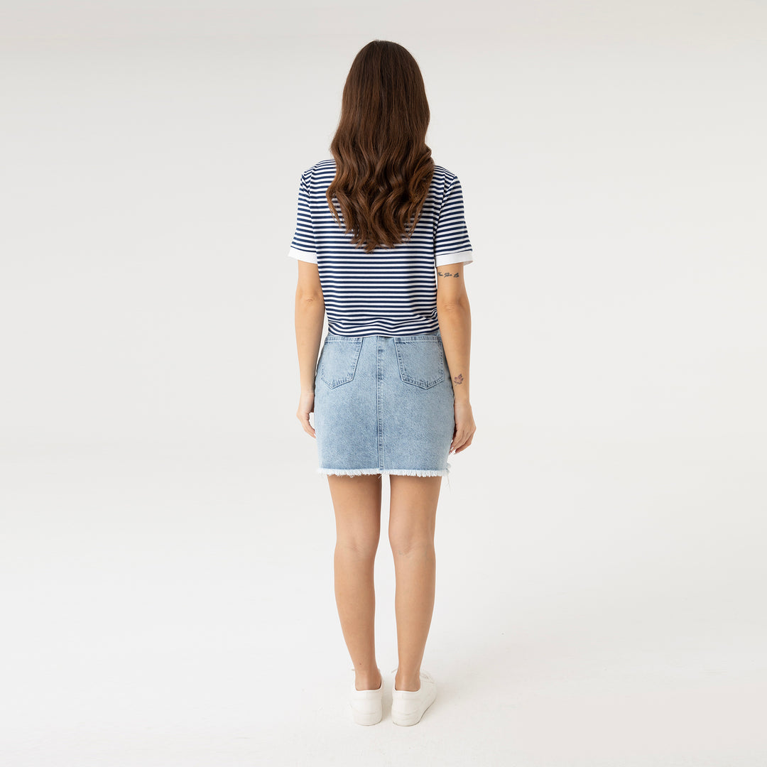 Striped Ruched Detail T-Shirt 31289