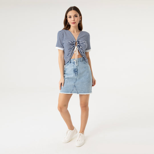 Striped Ruched Detail T-Shirt 31289