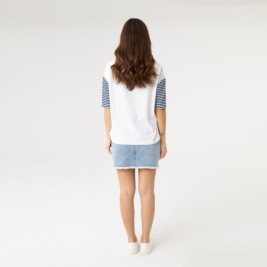 Garnished Stripe Embroidery T-Shirt 31285