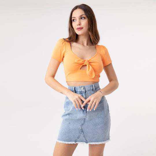 Ribbed Tie-Front Crop Top 31267