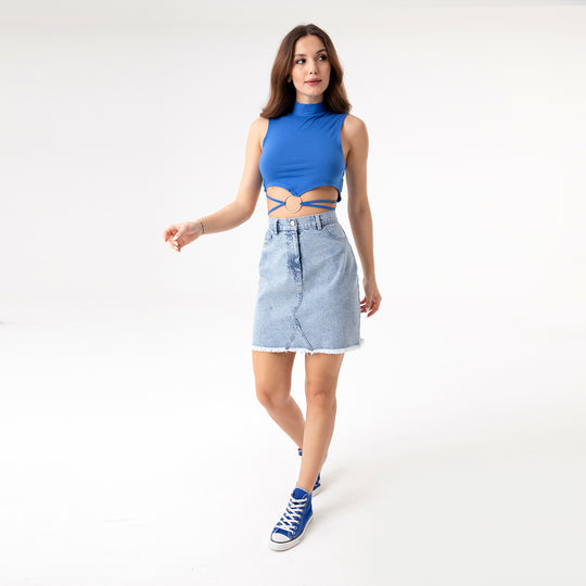 Crop Top Metal Ring and Cut Off Shoulder Detail Top 31060