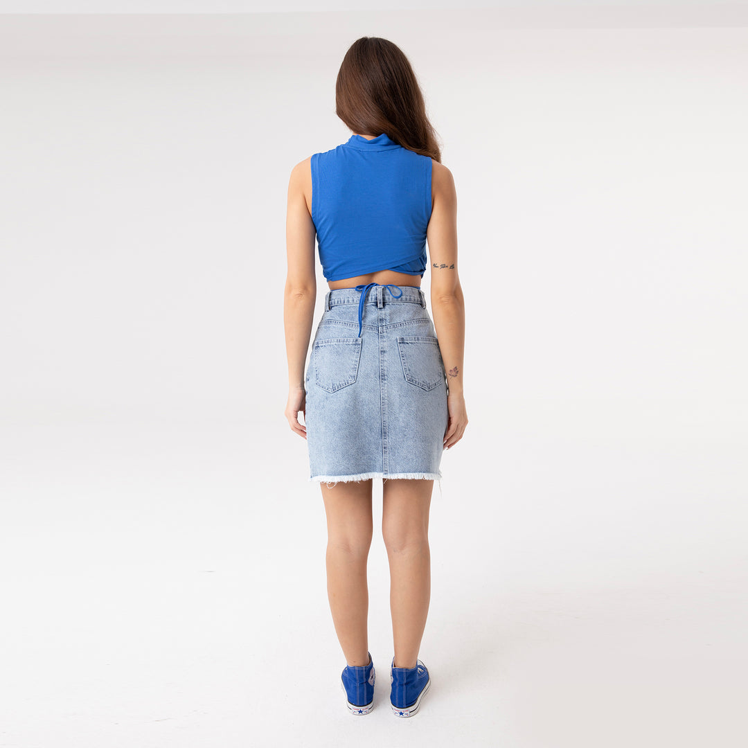 Crop Top Metal Ring and Cut Off Shoulder Detail Top 31060