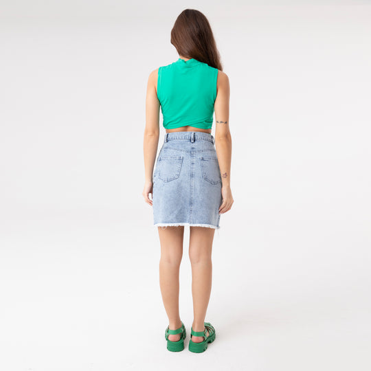 Crop Top Metal Ring and Cut Off Shoulder Detail Top 31060