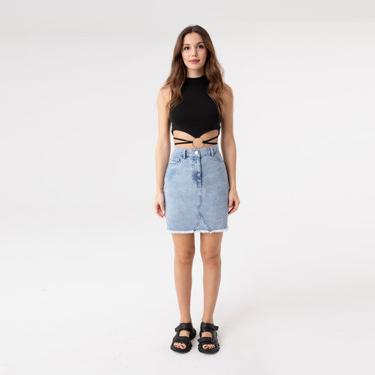Crop Top Metal Ring and Cut Off Shoulder Detail Top 31060
