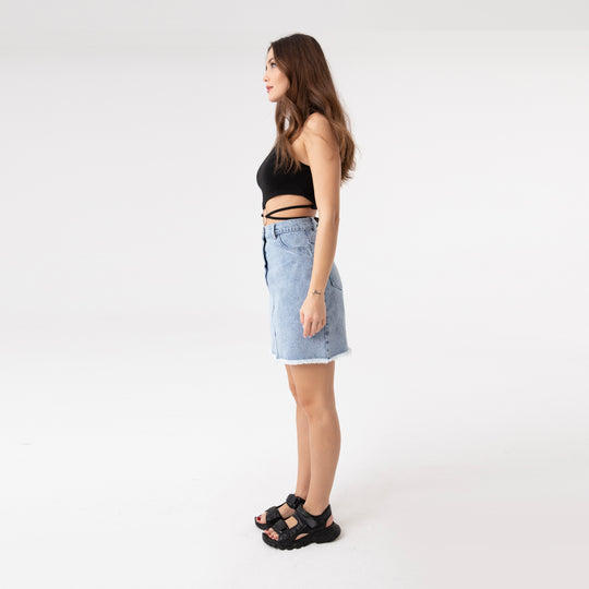 Crop Top Metal Ring and Cut Off Shoulder Detail Top 31060