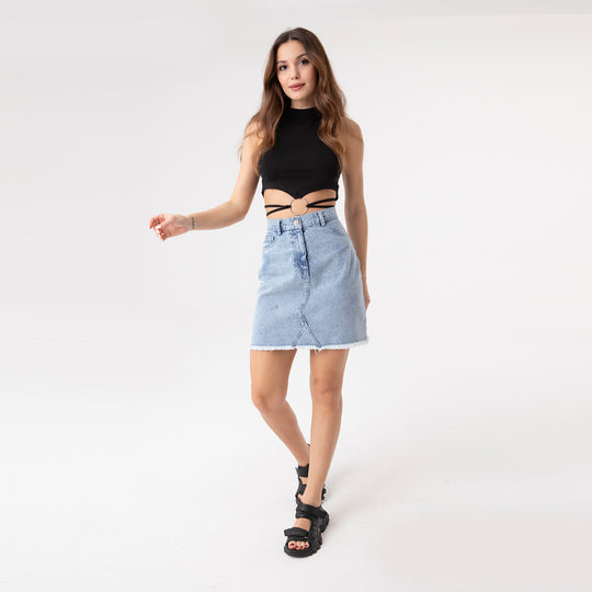 Crop Top Metal Ring and Cut Off Shoulder Detail Top 31060